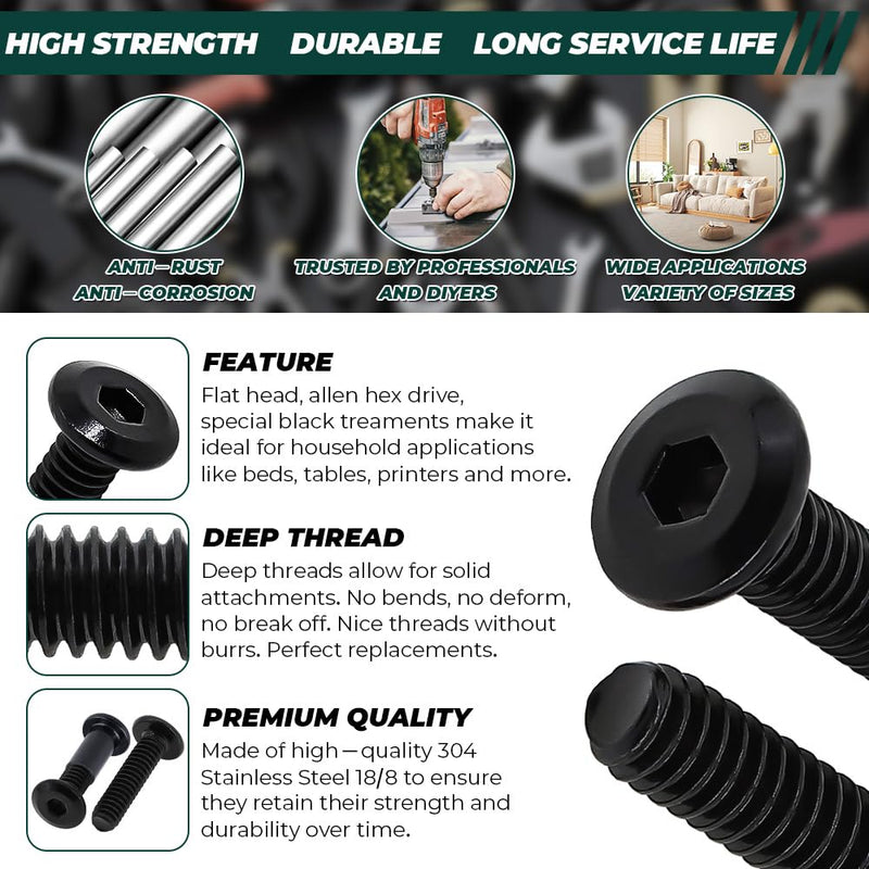 [Australia - AusPower] - M6-1.0 x 80mm Flat Head Binding Screws with M6 x 15mm Binding Nuts Set 10 Sets, 18-8 (304) Stainless Steel Flat Head Binding Screws, Black Coated, Fayeploo (with Hex Wrench) M6-1.0 x 80mm 
