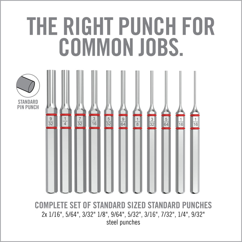 Real Avid 11-Piece Pin Punch Set - Portable All-in-One Punch Set with Storage Case - Choose Between Roll Pin, Standard or Brass and Steel Set Standard Pin Punch Set