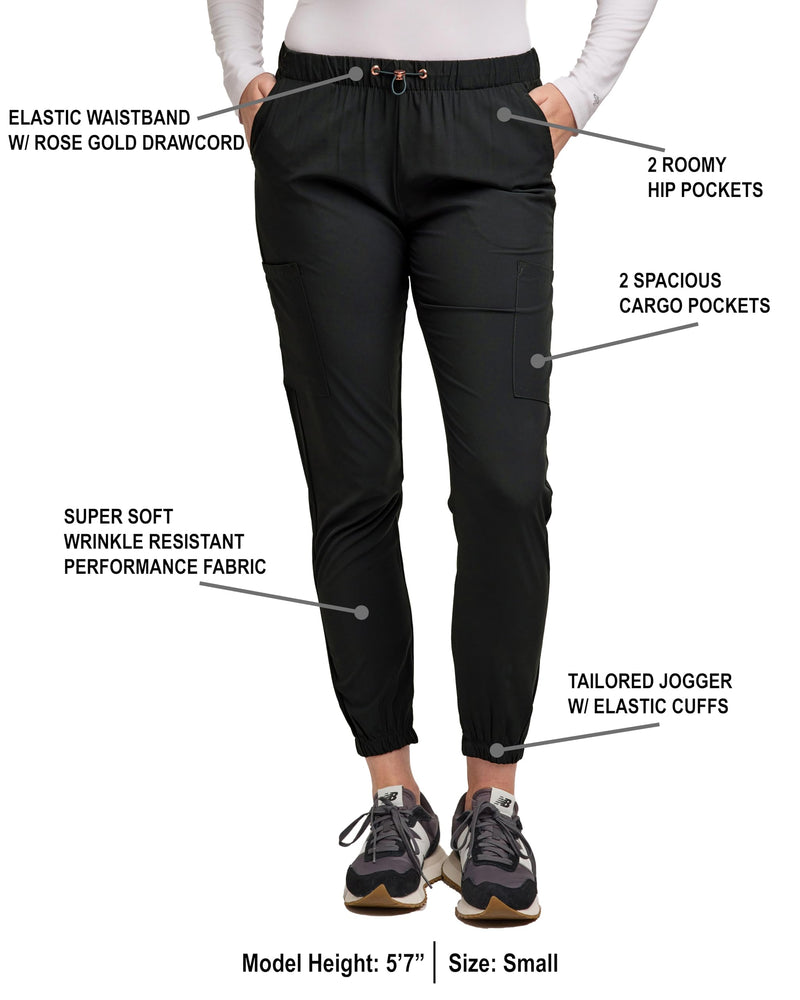 [Australia - AusPower] - Green Town Scrubs for Women - Jogger Scrub Pant, Cargo Pockets, Stretch Fabric, Drawcord, Easy Care Large Black 