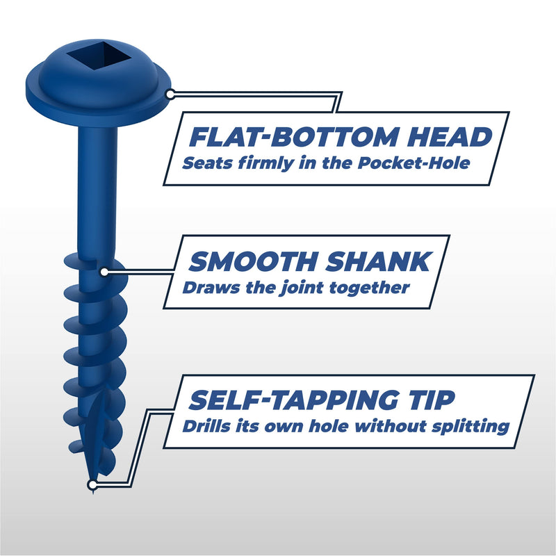 Kreg Blue-Kote Pocket-Hole Screws - SML-C2B-250 - Weather Resistant Pocket Screws - 2-Inch - Coarse Thread - Maxi-Loc Head - Outdoor - 250 Count