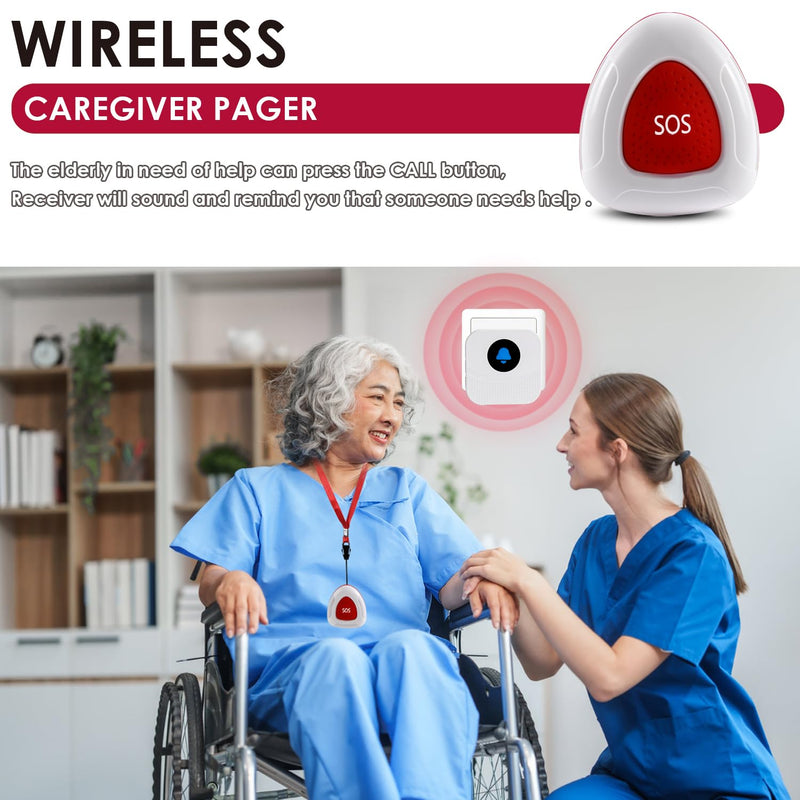 [Australia - AusPower] - Wireless Nurse Call System, 2 SOS Pendant Buttons & 2 Plug-in Receivers, 500FT Long Range for Home, Elderly, Patient, Caregiver Pager with 55 Ringtone & 110DB Loud Alert 