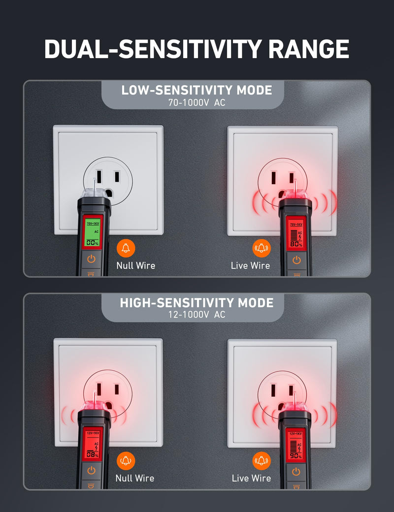 [Australia - AusPower] - Voltage Tester with Screwdriver Non-Contact Dual Range AC 12V/70V-1000V and Multimeter 