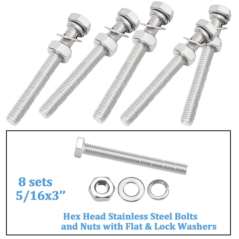 [Australia - AusPower] - 5/16-18x3" (8 Sets?Hex Head Stainless Steel Bolts and nuts 5/16 Flat washers 5/16 Nuts 5/16 Split Lock Washers 18-8(304) Full Thread 5/16-18x3" (8 Sets? 