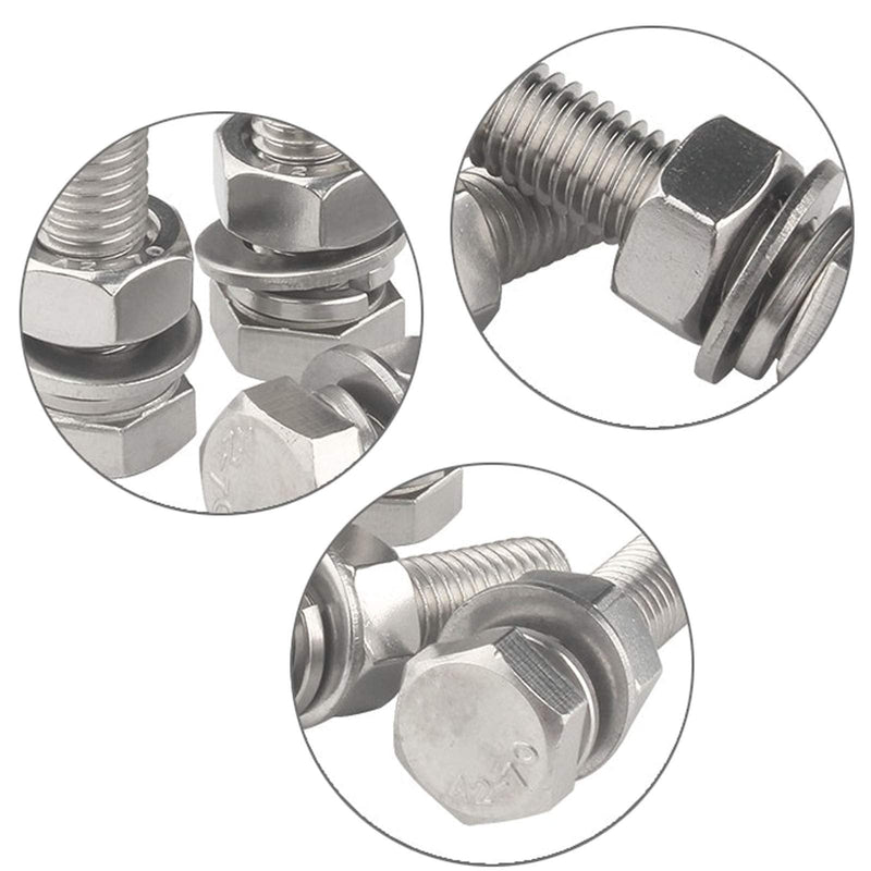 [Australia - AusPower] - M10-1.5x20mm Stainless Steel Hex Head Screws Bolts Nuts Flat Lock Washers Kits 304 Stainless Steel (A2-70) Full Thread Bright Finish Machine Thread（5 Sets） M10-1.5x20 