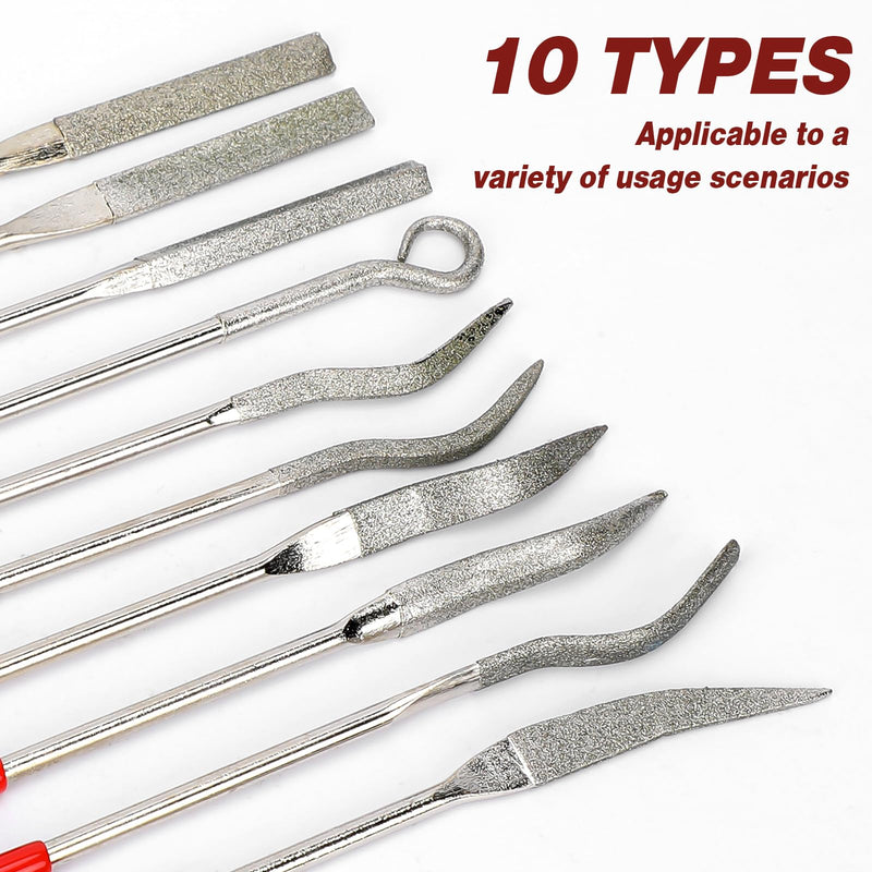 [Australia - AusPower] - 10Pcs Small File Set Diamond Needle File Set, Curved Files Tool, Mini Metal File Diamond File, Miniature and Model Files, File Jewelry Stone Carving Tools(140mm/5.5inch) 