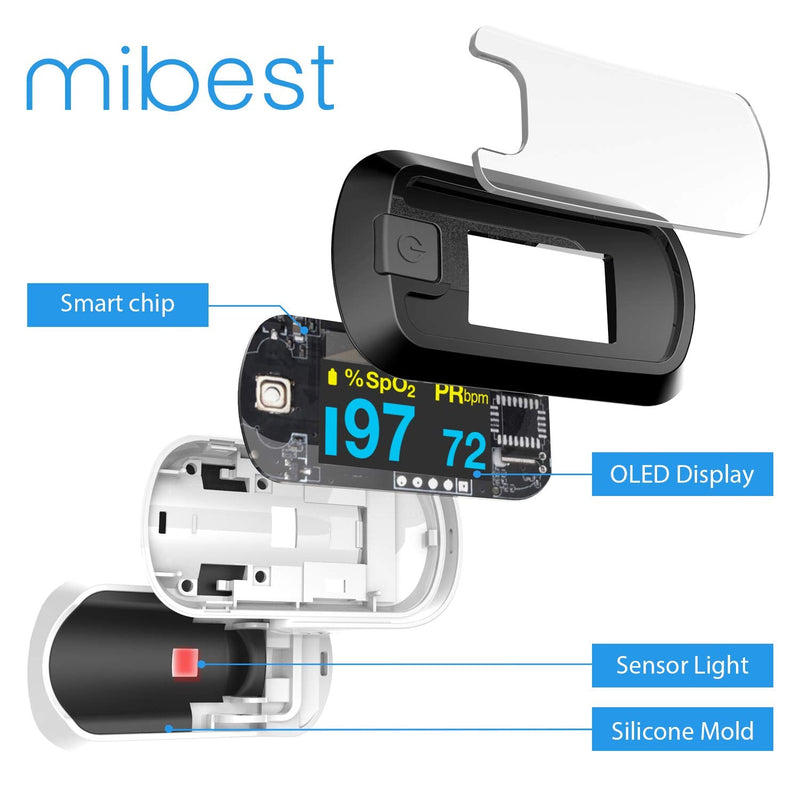[Australia - AusPower] - mibest OLED Finger Pulse Oximeter, O2 Meter, Dual Color White/Black 