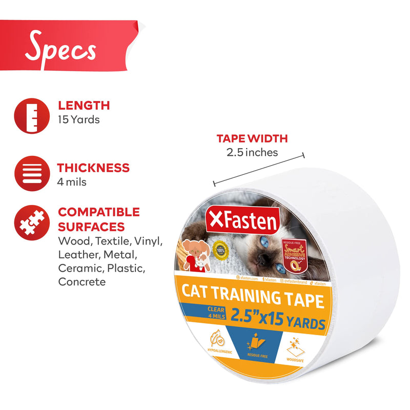 XFasten Anti-Scratch Cat Training Tape, Clear, 2.5-Inches x 15 Yards (Single Roll), Door, Couch, Furniture and Leather Scratch Guard Protector Tape for Cats and Pets Single Roll