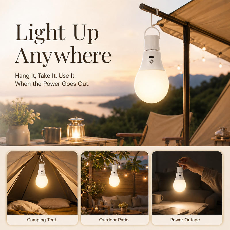 2 x 2600mAh Battery Rechargeable Light Bulb with Remote Control & Touch | E27 Akku Glühbirne, USB-C, 3 Farbtemperaturen, 9 RGB-Farben & 2 Modi, LED, Dimmbar, 8W, 3 Timer, Haken, für Lampen ohne Strom 2 Stück