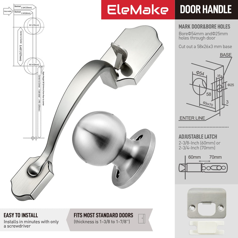 Voltstorm Lower Half Front Entry Handleset with Knob - Front Door Handle 304 Stainless Steel Silver Exterior Door Handle Lock Set