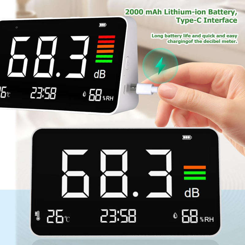 [Australia - AusPower] - Decibel Meter, 30-130 dB Sound Level Meter, Portable dB Meter with Port Type C, Temperature, Humidity, Sound Level Meter ℃/℉ 