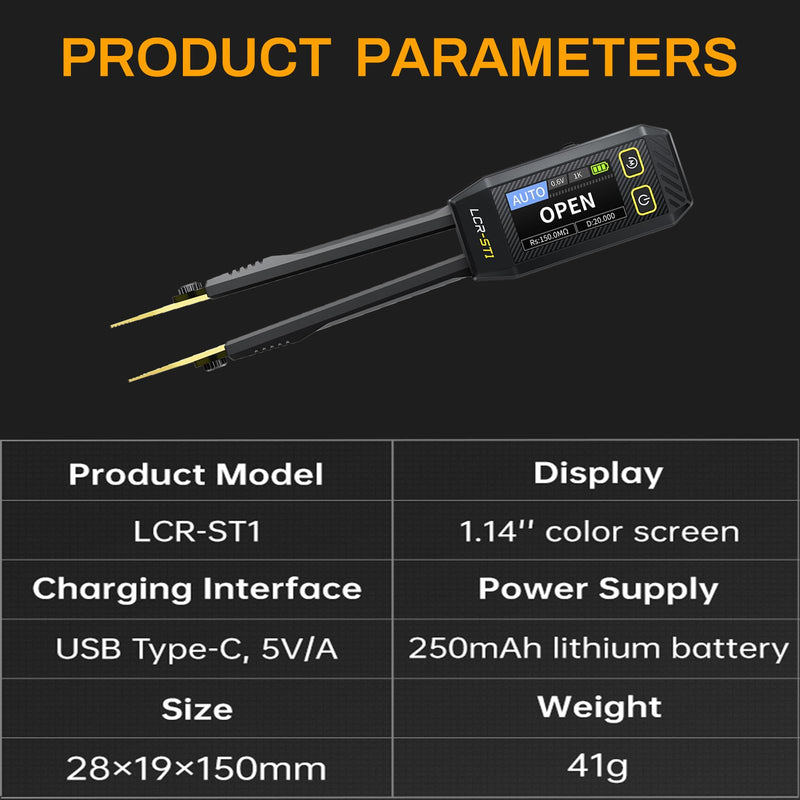 [Australia - AusPower] - LCR Meter Tester Smart Bridge Tweezer Kit LCR Digital Bridge Tester Digital Bridge Meter LCR Meter Resistance Inductance Capacity Component Test (LCR-ST1 Tweezer Bridge) 