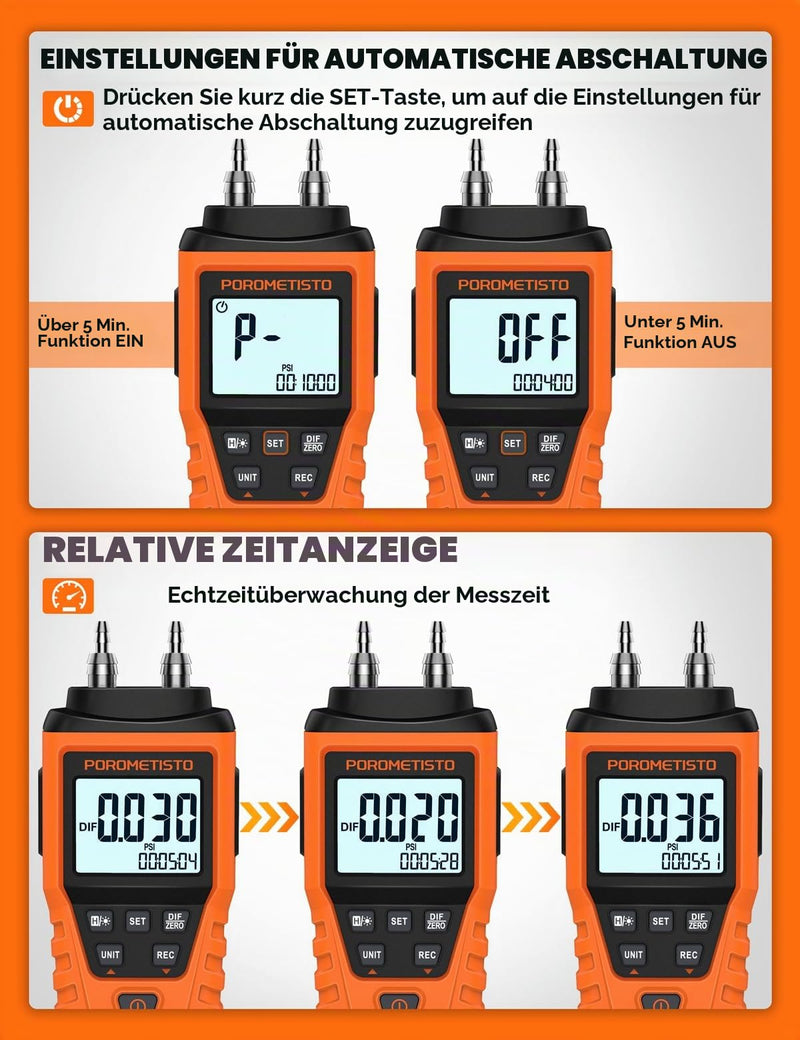 DMT01 Precision Digital Pressure Gauge, ±5 PSI / ±34.47 kPa, 12 Units, HVAC Differential Pressure Gauge, ±0.3% FS, Dual Port Gas Pressure Tester, Backlight, Data Holding, Manual Zero
