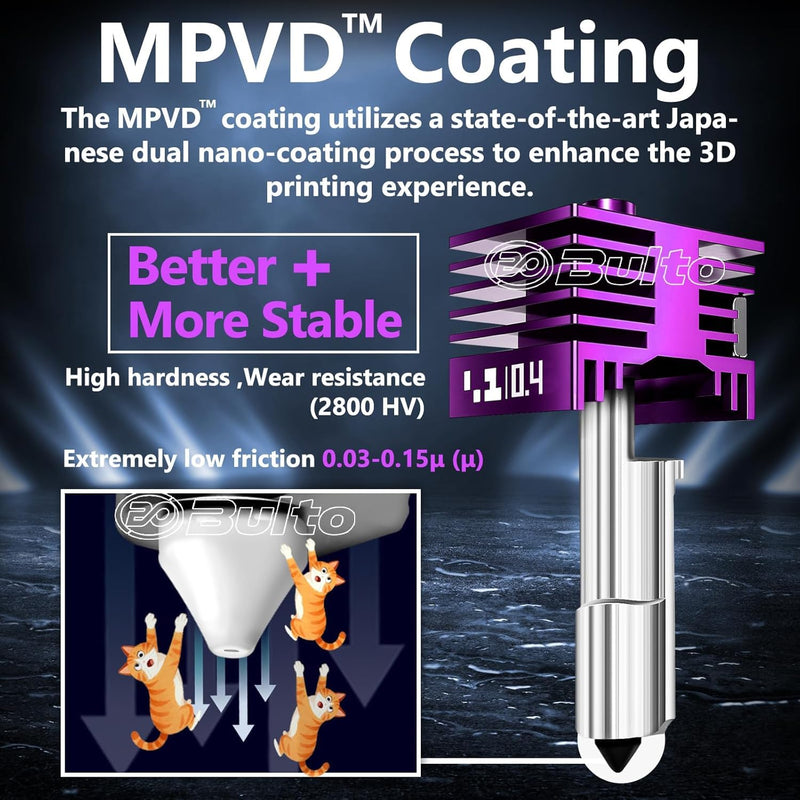 Upgraded 0.4mm H2D/H2S/H2C/P2S/A1/A1 MINI Hotend with Anti-Stick MPVD Coating - High Speed Hardened Steel P2S Nozzle for Bambu Lab P2S,H2/A1 Series 3D Printers, Bamboo Lab Parts & Accessories 0.4mm Hotend*1