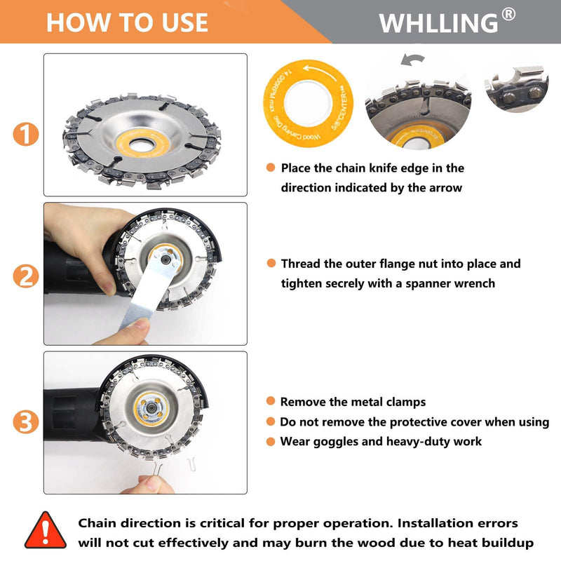 [Australia - AusPower] - 4PCS Wood Grinding Wheel for 4" or 4 1/2" Angle Grinder, 12 Teeth Wood Shaping Disc, Circular Saw Blade with Replacement Chain for Woodworking Cutting, Carving, Shaping and Sanding Grinding Wheel Carving Chain Set 