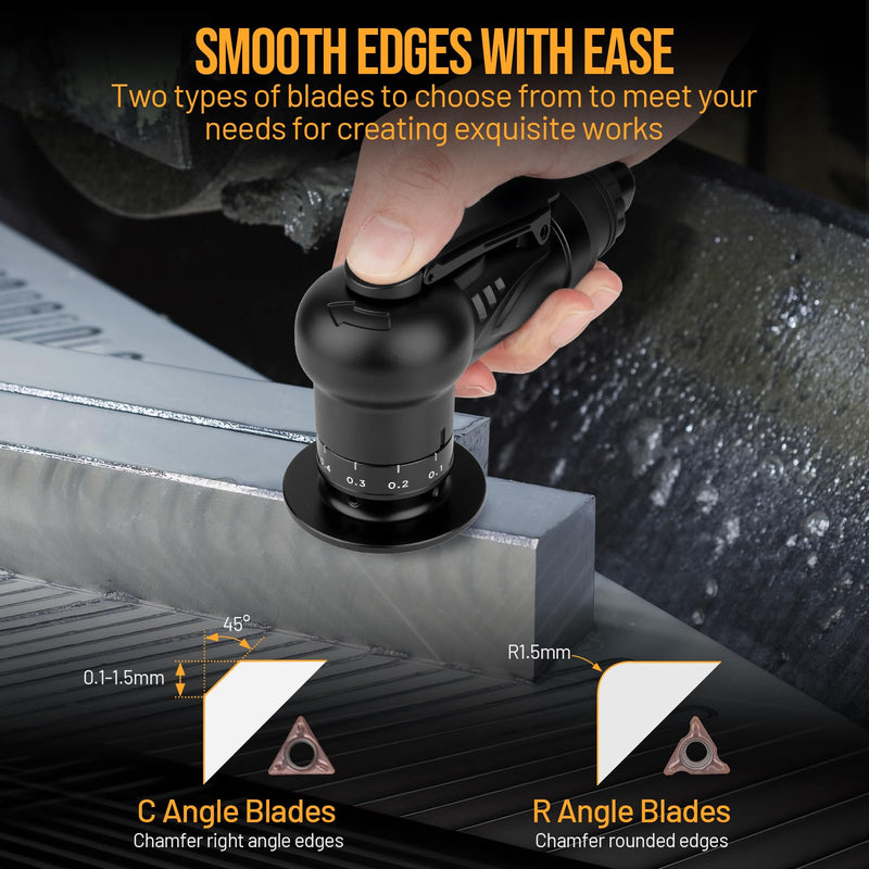 Beaiguna Pneumatic Chamfering Tool, Chamfer Tool with 6 C-Angle & 6 R-Angle Blades, Upgrade Air Chamfer Tool for 45° & Round Corner, Chamfering Tool for Metal and Wood