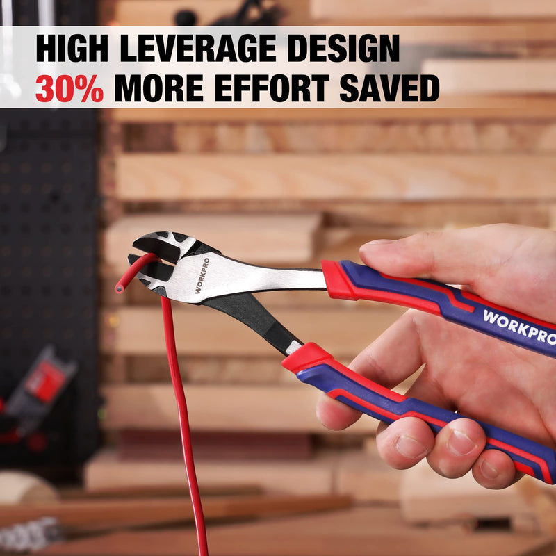[Australia - AusPower] - WORKPRO 8 Inch High Leverage Diagonal Pliers, Wire Cutters Heavy Duty in CRV Steel, Diagonal Cutters for Cutting Wires 