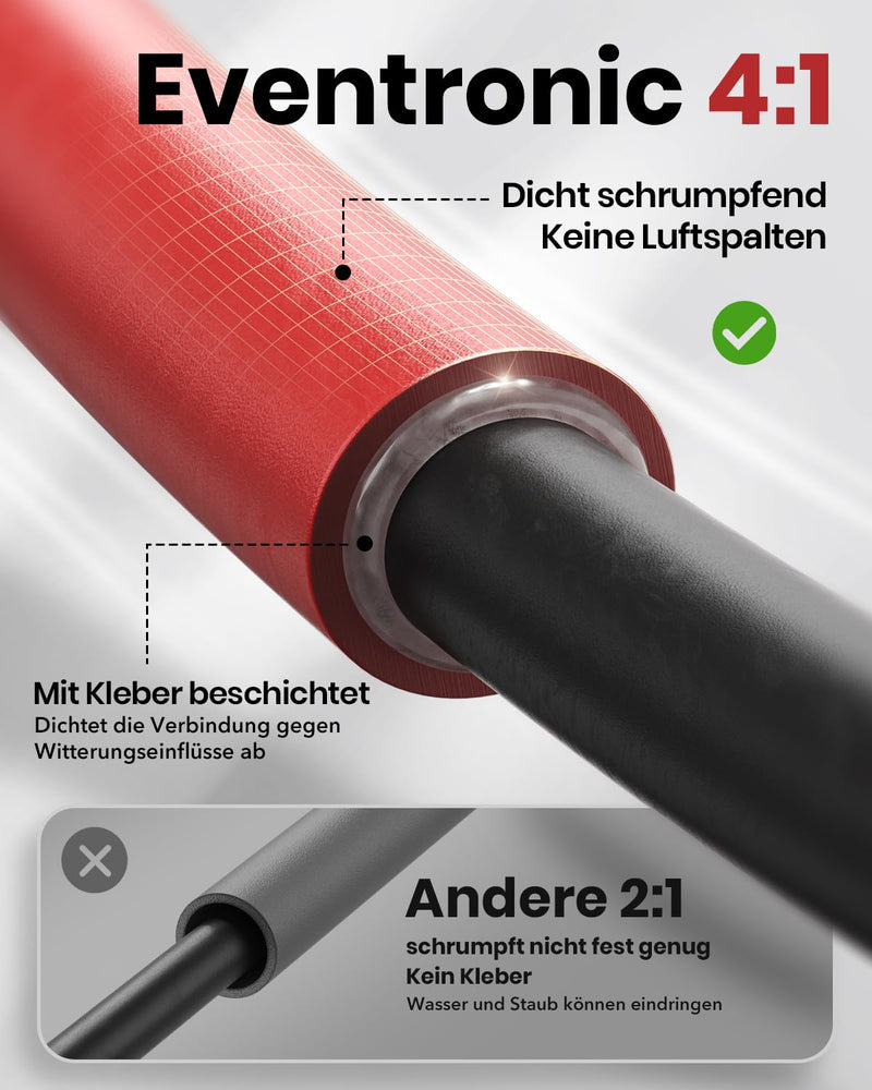 Eventronic 4:1 Heat Shrink Tube Set with Adhesive, 400 Pieces Double Wall, IP68 Heat Shrink Tube, Waterproof, for Electrical Insulation and Cable Connectors, High Load Capacity, Never Fades black and red 400 tlg