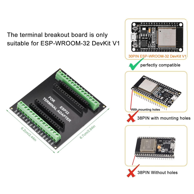 diymore Pack of 3 for ESP32 Breakout Boards 1-in-2 for 30 Pin Slim Version Microcontroller, Compatible with ESP32 Devkit V1 3pcs-30pin