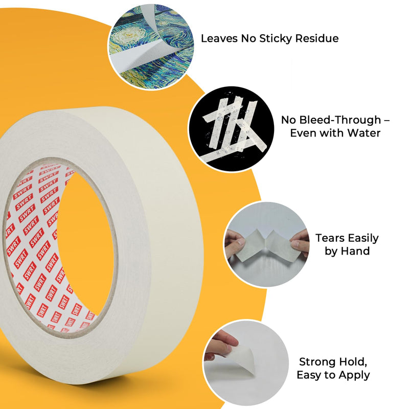 SWRT Masking Tape 0.75 Inch x 55 Yards, 4 Rolls White Tape, General Purpose | Clean Paint Edges; Easy Hand Tear; Writable Surface; Craft & Label Ready; Home, School, Office; 220 Yards Total