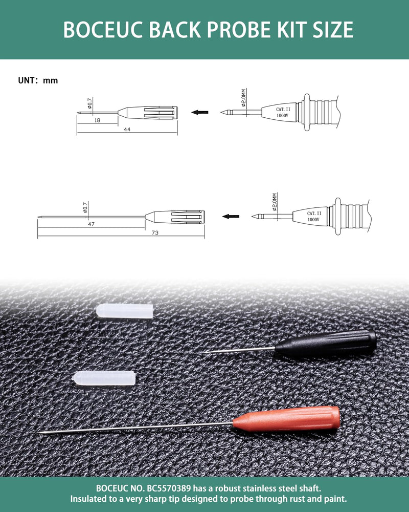 [Australia - AusPower] - Electrical Back Probe Needles, 8pcs Back Probe Kit Automotive for Instrument Parts Accessories 2mm Socket Test Leads Diameter 0.7mm Pins Fine Tester Puncture 