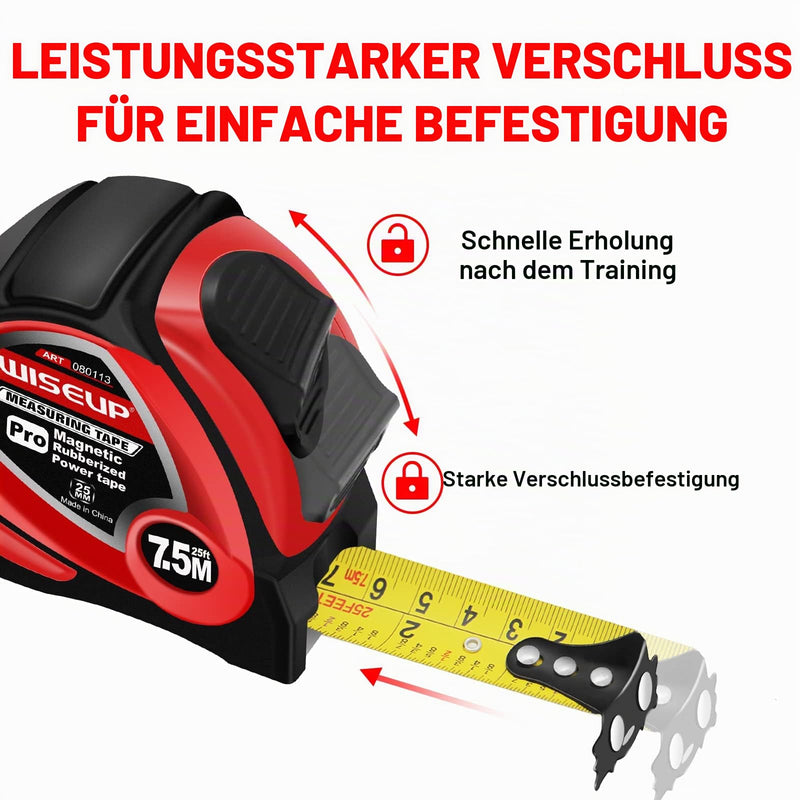 WISEUP Tape Measure 5 m, Metric and English Standard Tape Measure, Magnetic Self-Locking Tape Measure 5 m, Anti-Fall ABS Shell, with Belt Clip, Carpenter's Tool Measuring & Plan Tools 0 m red