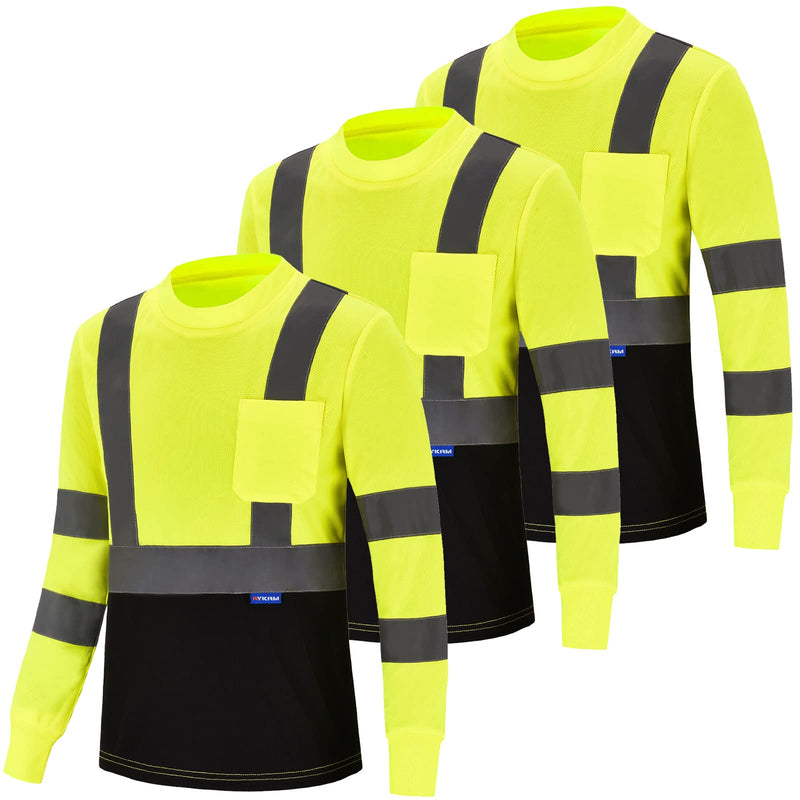 AYKRM Safety T Shirt Reflective High Visibility hi vis Long Sleeve T Shirt (XS-6XL) Large Yellow3