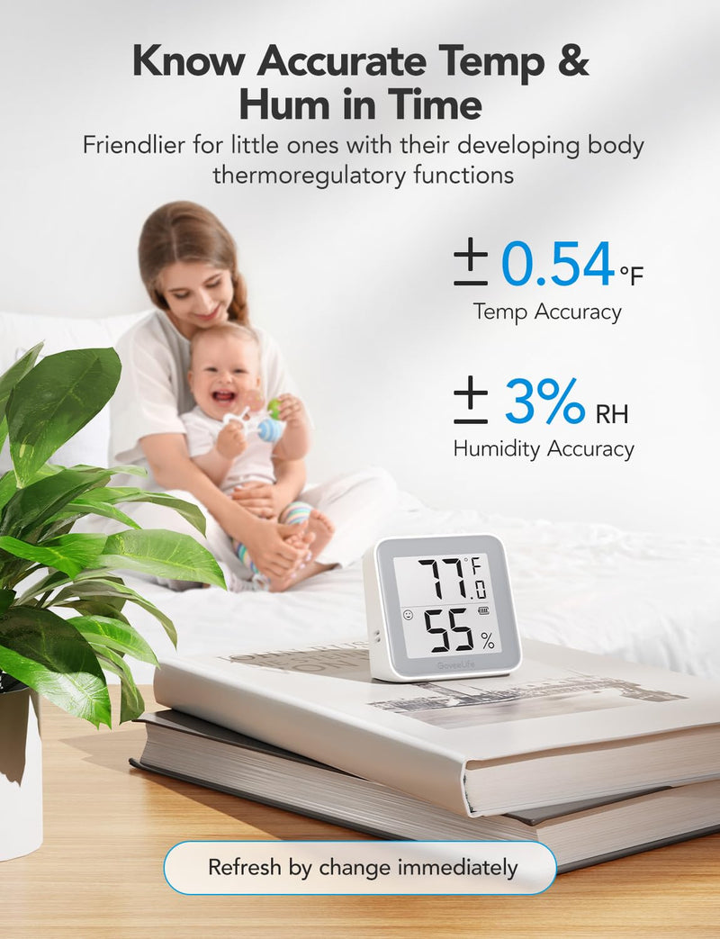 GoveeLife E-Ink Bluetooth Thermometer Hygrometer, Smart Digital Indoor Wireless Temperature Humidity Sensor with Alert, Free Data Storage Export, for Home Room Greenhouse Wall, 2 Pcak (with Battery)