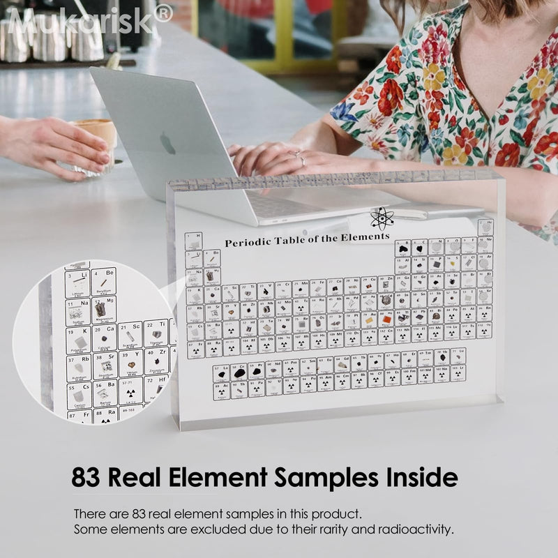 [Australia - AusPower] - Periodic Table with Real Elements Inside, Acrylic Periodic Table Display with 83 Real Elements Samples, Craft, Teaching Tool, Gift for Kid, Students, Teacher, Science Lovers, 6*4.5*0.8 inch 6.00" x 4.50" 