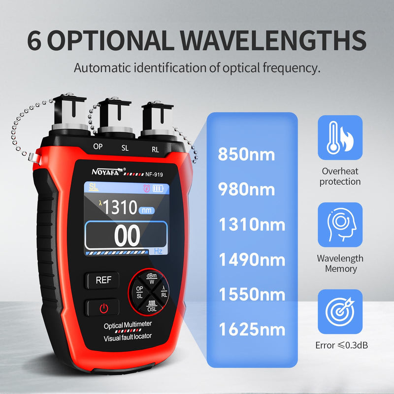 [Australia - AusPower] - NOYAFA NF-919 Optical Power Meter, 3 in 1 Fiber Optic Cable Tester with Light Source Function &10KM Visual Fault Locator (OPM/VFL/SL), Rechargeable FC/SC/ST Fiber Optic Tools 