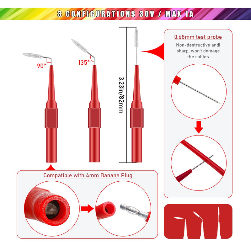 [Australia - AusPower] - 30PCS Back Probe Kit, 4mm Banana Plug to Copper Alligator Clips Test Wires, Wire Piercing Probes Automotive Test Leads Set for Car Repairing Diagnostic Circuit Testing with 30V Back Probe Pins 