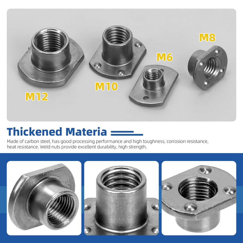 [Australia - AusPower] - Glarks 15Pcs Weld Nuts, M6 Tab Base UNC Carbon Steel Machine Screw T-Nuts 2 Projection for Furniture Vehicles Caster Industry Machine 