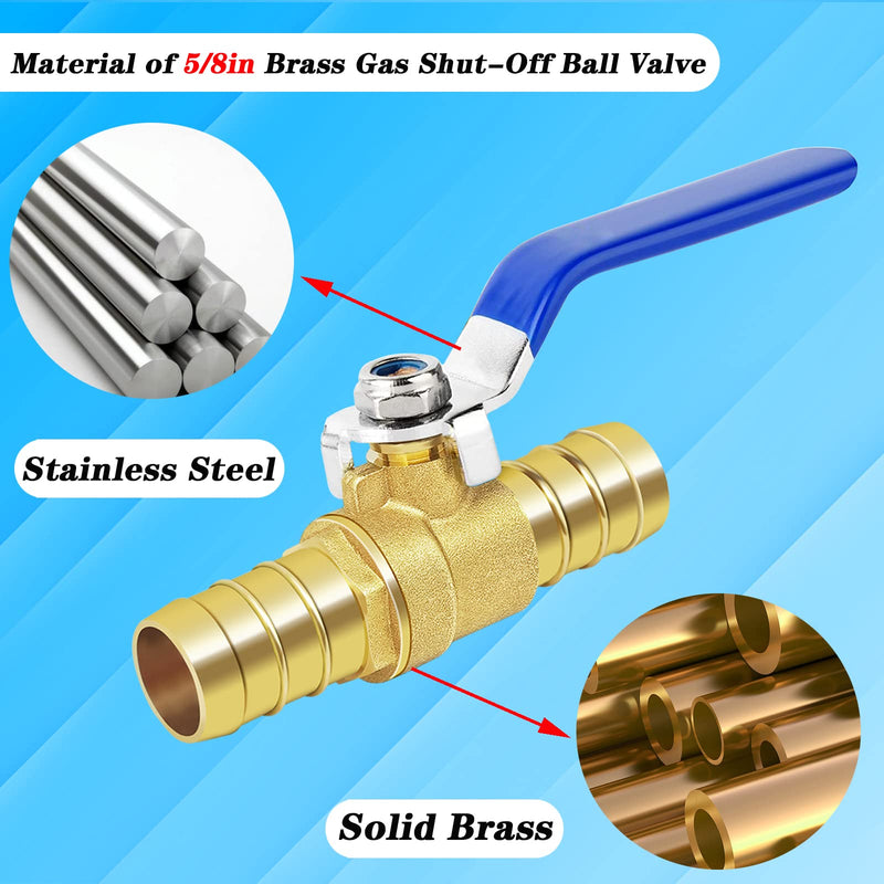 [Australia - AusPower] - Brass Hose Barb Ball Valve Kit-2pcs 5/8" Heater Hose Shut Off Valve with Stainless Steel Clamps-High Temperature Resistance Shut off PEX Ball Valve for Water, Oil, Gas, Fuel line Fittings 5/8 inch (16mm) 2 pcs 