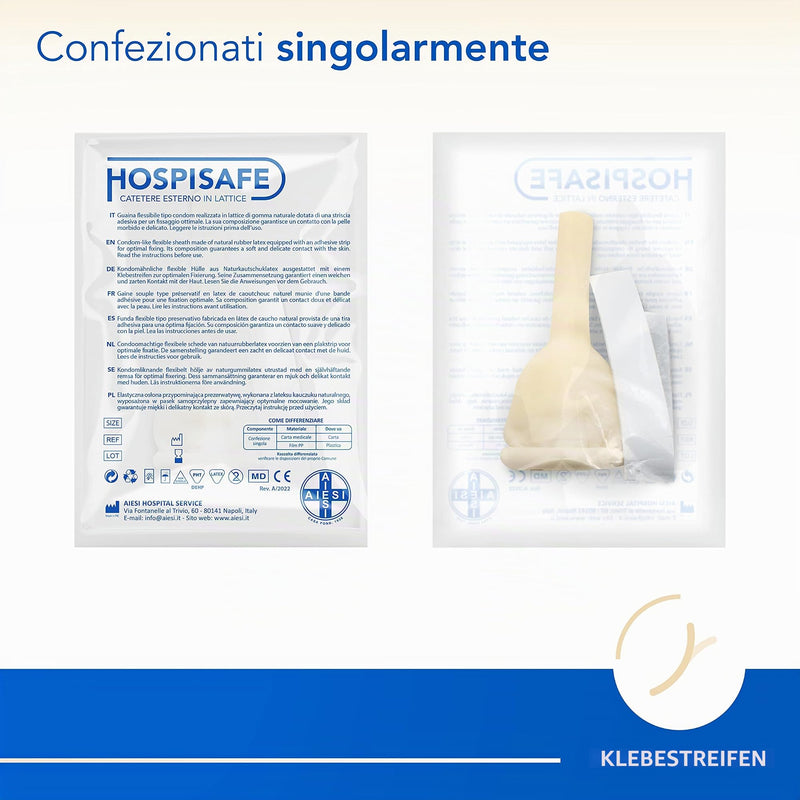 AIESI HOSPISAFE External Latex Catheter for Men with Adhesive Strips Diameter 35 mm Individually Packed (Pack of 50) durchmesser 35 mm