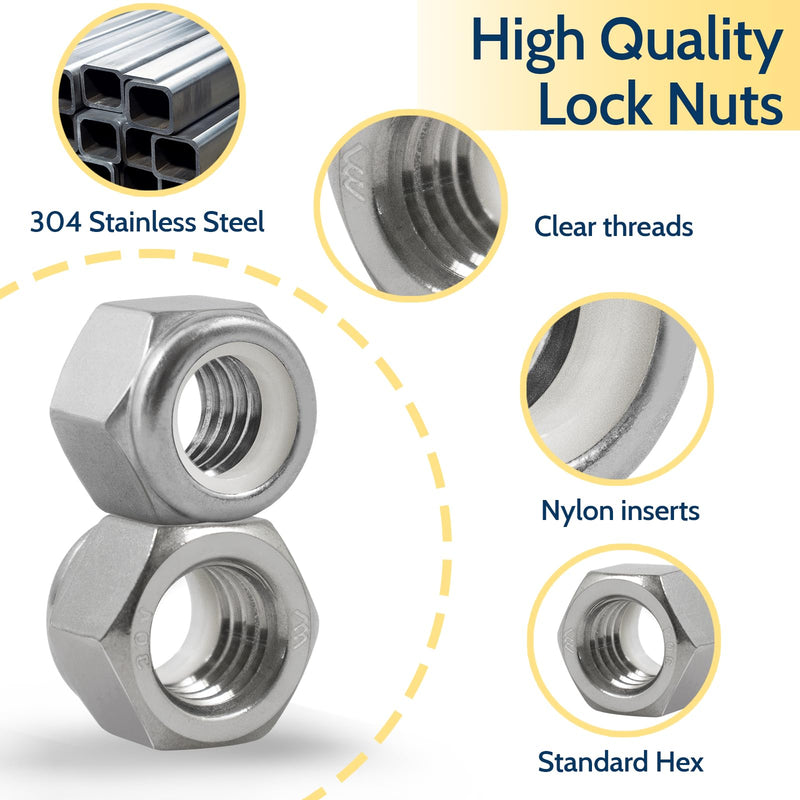 [Australia - AusPower] - 110 Pack 1/4"-20 Inch Lock Nuts,304 (A2-70) Stainless Steel Nylon Insert Locknuts,Standard Inch Thread Nylock Nuts for Bolts 1/4"-20,110 Pack 