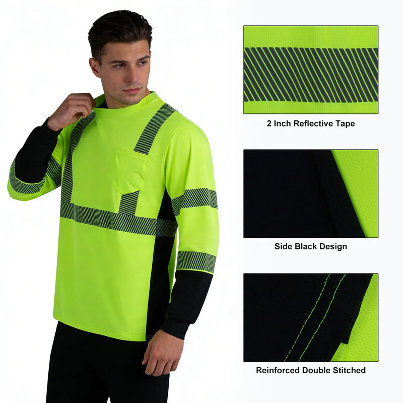 FONIRRA Hi Vis Safety T Shirt Cooling Quick Dry Class 3 Reflective High Visibility Short Long Sleeve Construction Shirt Small Type 02-yellow-1pcs