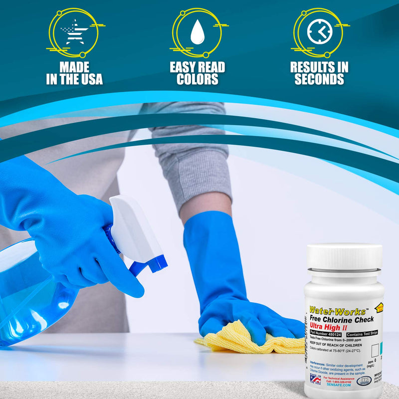 [Australia - AusPower] - Industrial Test Systems WaterWorks 480124 Free Chlorine Test Strip, Ultra High II Range, 61 Seconds Test Time, 0-2000ppm Range (Bottle of 50) Test Strip, 480124 