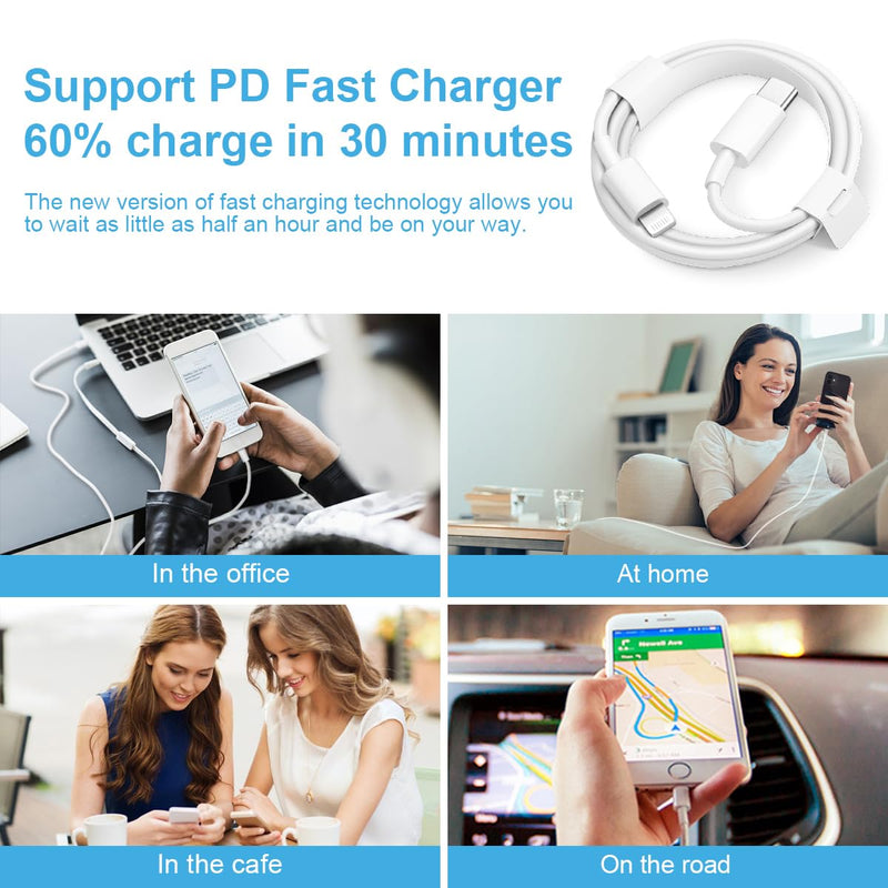 [Australia - AusPower] - iPhone Fast Charger 3+3Pack 20W USB C Wall Charger with 6FT Fast Charging Cable Compatible with iPhone 14/13/12/11/Pro/Pro Max 3Pack 