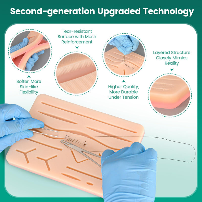 [Australia - AusPower] - Ultrassist Suture Refill Kit for Medical and Vet Students, Large Silicone Stitch Pad with Pre-Cut Wounds & Various Sutures, Ideal Practice Suture Training Kit (Education Use Only) 