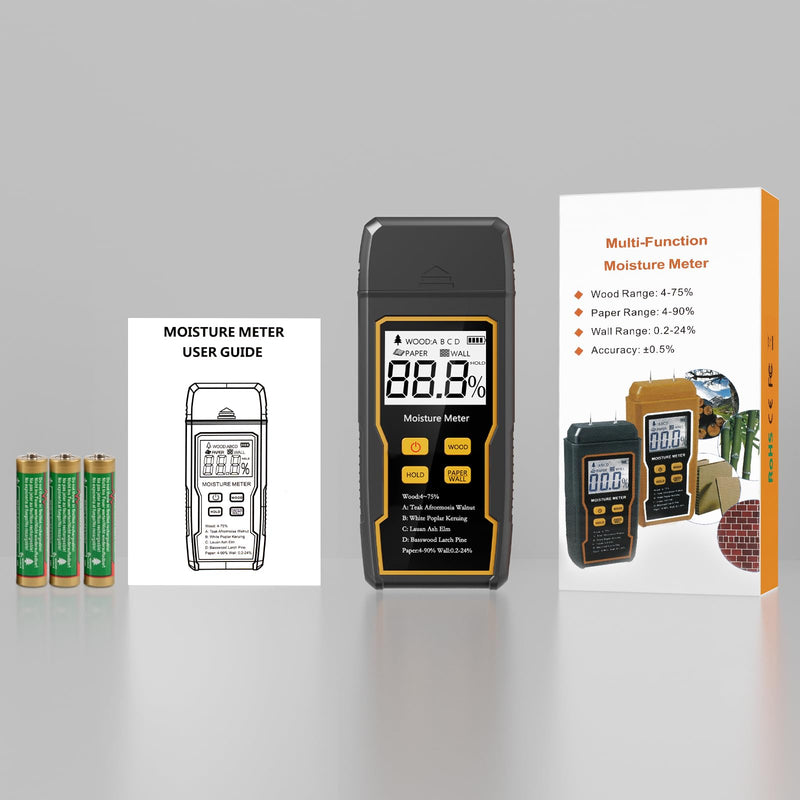 [Australia - AusPower] - Digital Moisture Meter, 4 Pins Wood Moisture Meter, Moisture Meter for Drywall, Moisture Tester for Wood, Backlit LCD Display with Audible and Visual, Suitable for Wood, Wall, Cardboard 