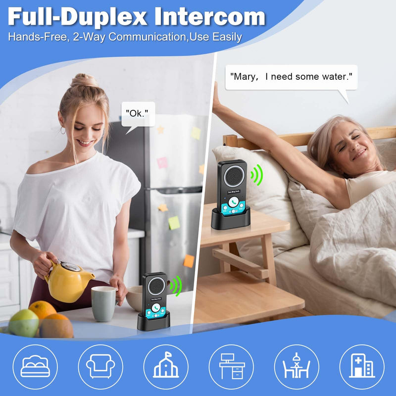 [Australia - AusPower] - Intercoms Wireless for Home, Full Duplex Long Range Wireless Intercom, 8 Volume Levels, 4 Chime Intercoms, 2 Way Intercom for Home, Business(1Pack Black) 
