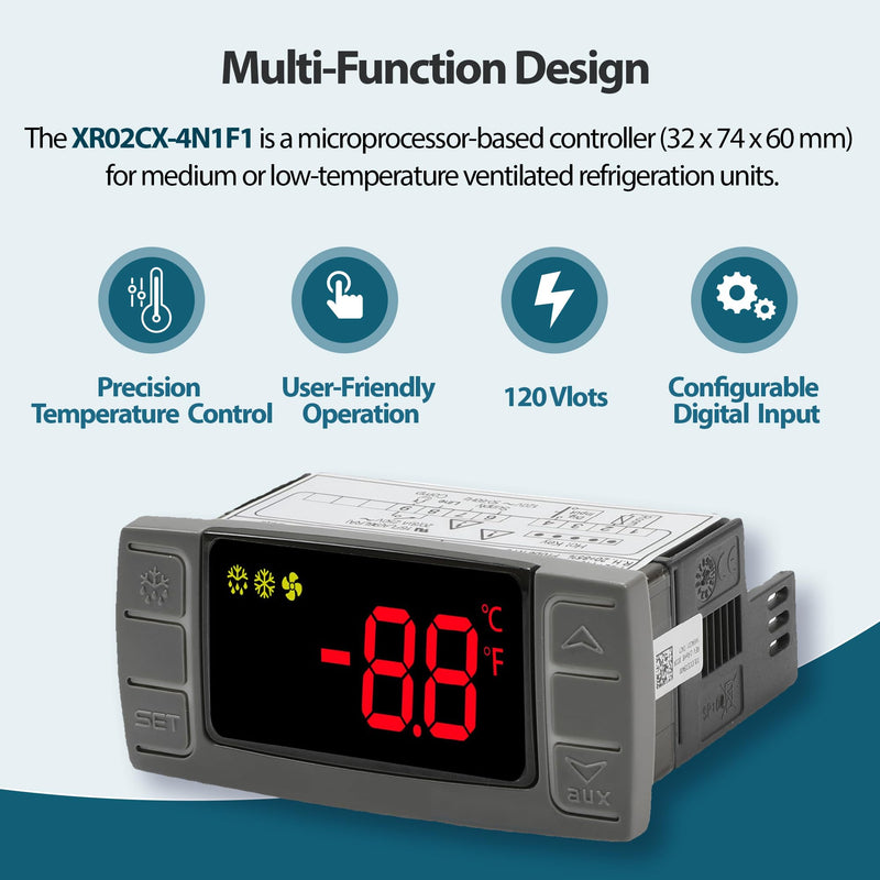 [Australia - AusPower] - for Dixell XR02CX-4N1F1 Temperature Controller Digital Thermostat Controller with Temperature Sensing Probe 120V 50-60Hz for Refrigerators, Freezers, Heating Appliances 