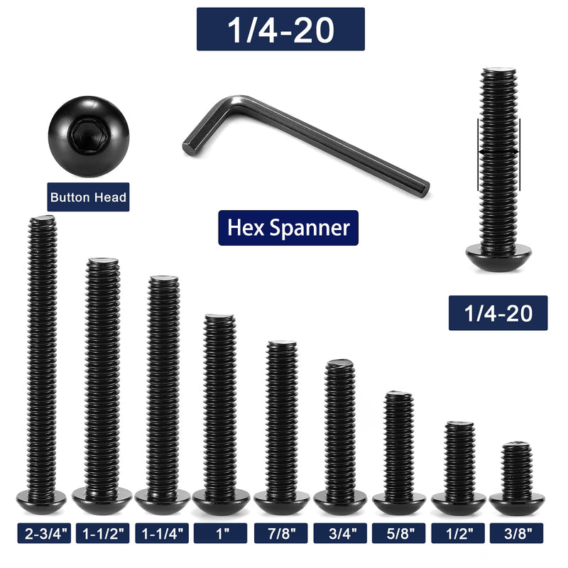 [Australia - AusPower] - 1/4-20 x 3/4" Button Head Socket Cap Bolts Screws, 20Pcs 304 Stainless Steel 18-8, Allen Hex Drive, Black Oxide by SG TZH(with Hex Spanner) 20 1/4-20 x 3/4" 