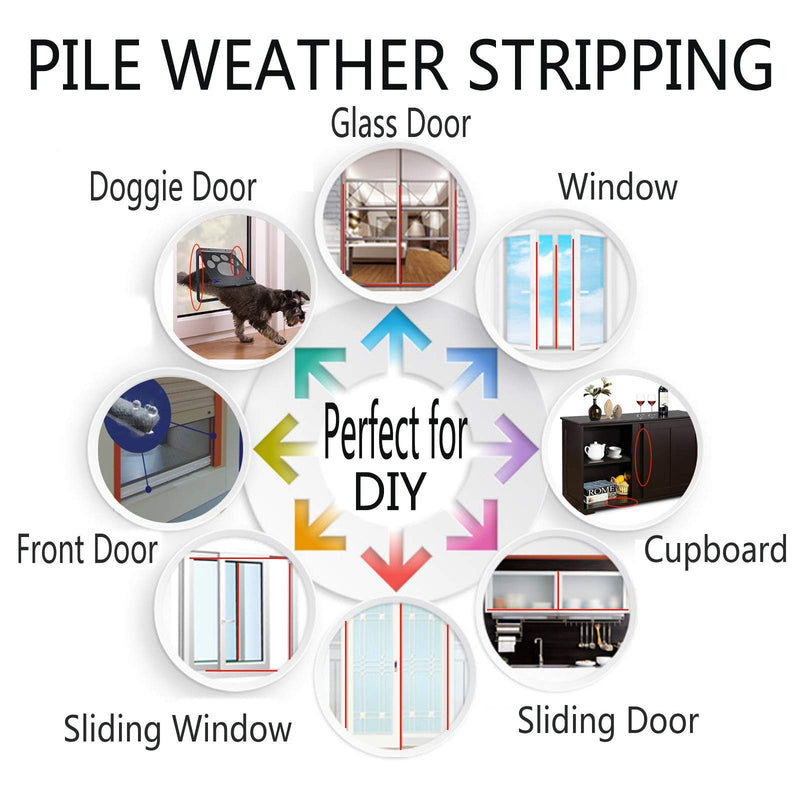 [Australia - AusPower] - Self-Adhesive Pile Weather Stripping Seal for Sliding Windows and Door Frames, 16.5ft x 11/32 inch, Grey 16.5ft x11/32 x 11/32 brush inch Gray 