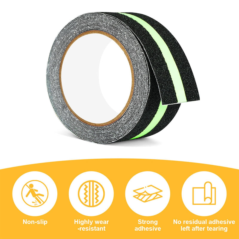 flintronic Anti Slip Grip Tape, 2" x 16.5FT Non-Slip Traction Tapes with Glow in The Dark, Strong Adhesive Traction Tape, Abrasive Adhesive for Outdoor/Indoor Stairs Floors Ramps (2PC) 5cm*5m-2pc #2 Black Reflective -2pc