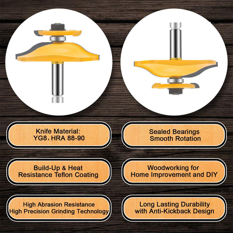 OLETBE Router Bit Set 1/2-Inch Shank, 3 PCS Round Over Raised Panel Ogee Cabinet Door Rail and Stile Router Bits, Woodworking Wood Cutter, Wood Carbide Groove Tongue Milling Tool(Orange) SQ-A
