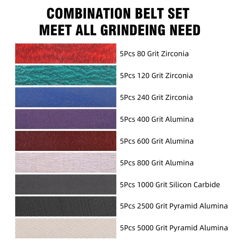 [Australia - AusPower] - 45Pcs 1/2" x 18" Sanding Belts for Belt Sander,5 Each of 80/120/240/400/600/800/1000/2500/5000 Grits,1/2 Inch x 18 Inch Sanding Belts Set for Air Belt Sander, Woodworking, Metal Polishing, Derusting 