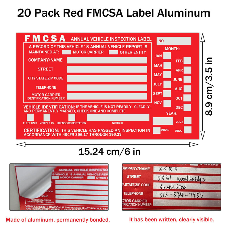 20-Pack Annual Vehicle Inspection Report Forms with Red FMCSA Aluminum Labels, 3-Ply Carbonless with Tearing Line, Durable & Easy to Use for Driver Vehicle Inspections, DOT Compliant