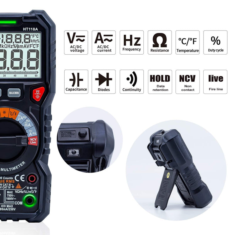 [Australia - AusPower] - KAIWEETS Digital Multimeter TRMS 6000 Counts Ohmmeter with 5PCS Alligator Clips Electrical Test Leads Set, Multimeter Measures Voltage Current Amp Resistance Diodes Continuity Duty-Cycle Capacitance T 