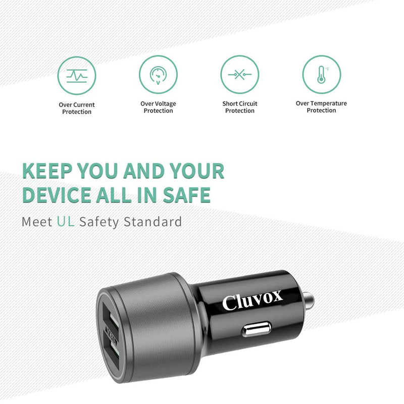 [Australia - AusPower] - Rapid USB C Car Charger, Compatible for Samsung Galaxy S24/S23/S22/S21/Note 20/Ultra/10/Plus/9/8/S20/S10+/S10e/S9/S8/A50/A70, Quick Charge 3.0 Dual USB 18W Fast Car Charger+ Type C Cable 3.3ft Dark Grey 3.3ft cable 