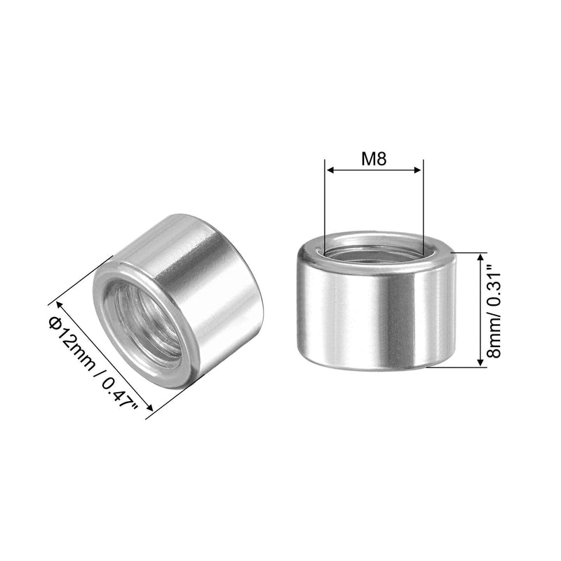 [Australia - AusPower] - uxcell Round Weld Nuts, M8 x 12mm x 8mm Weld On Bung Female Nut Threaded - 201 Stainless Steel Insert Weldable 20pcs M8x12mmx8mm 